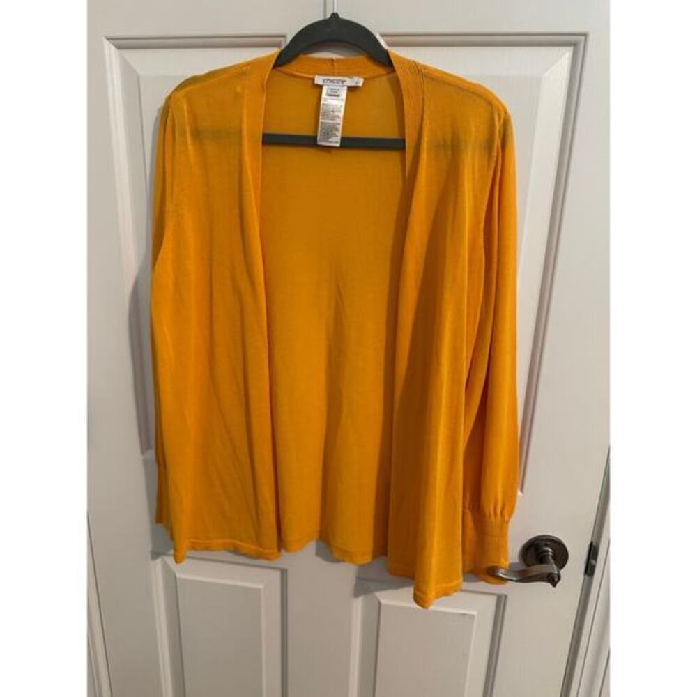 Chico's New Gauzy Open Front Cardigan Sweater Cotton Medium Nectarine Orange